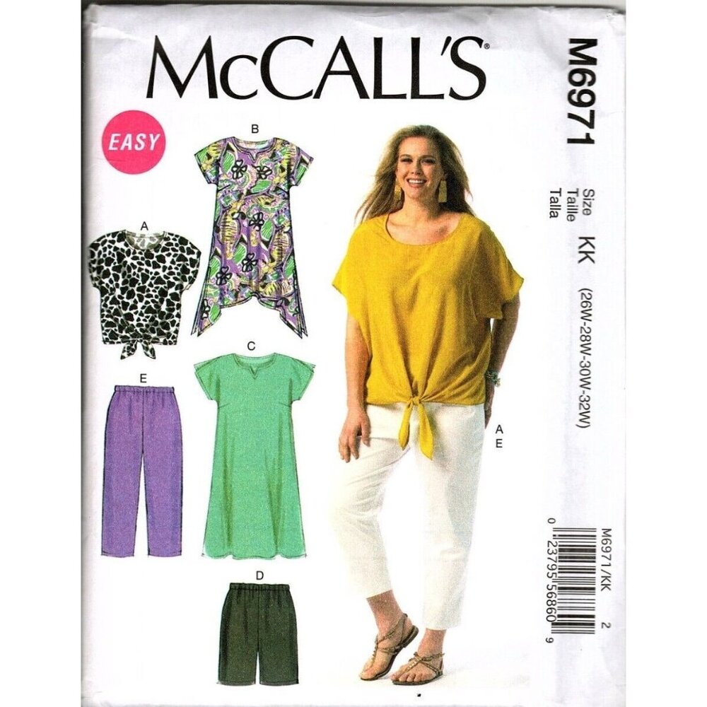 McCalls M6971 Womens 26W to 32W Tops, Pants, Dress, Tunic Sewing Pattern New
